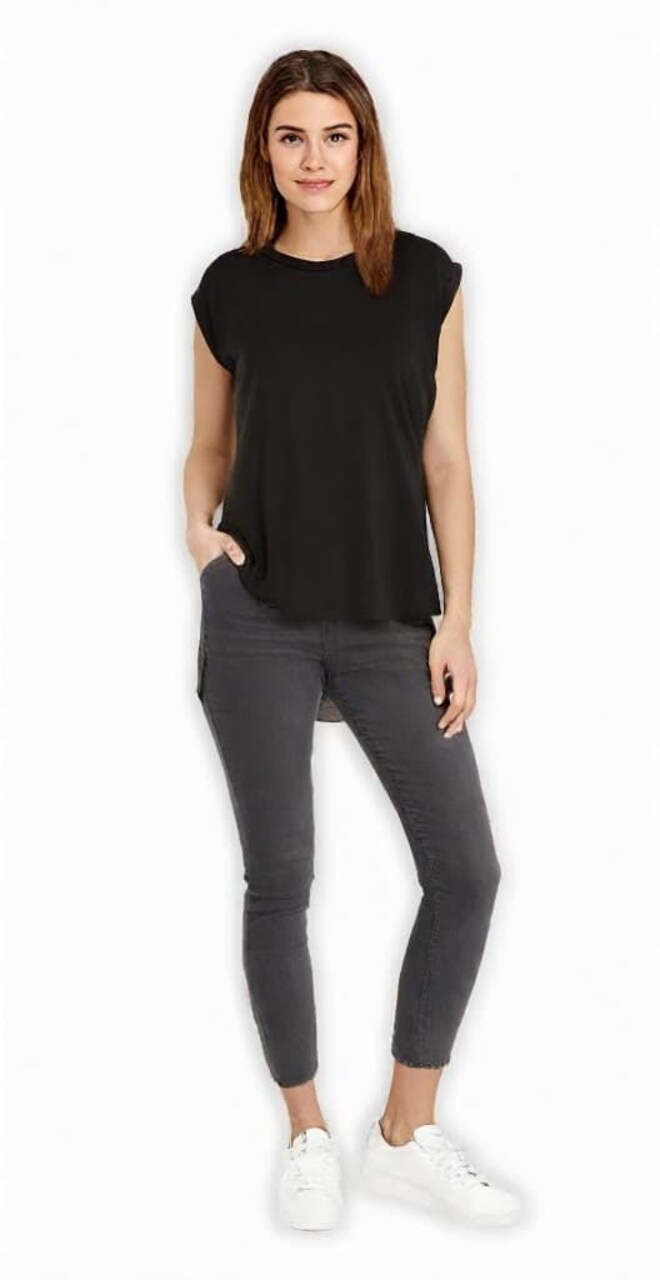 BELLA + CANVAS Women’s Flowy Rolled Cuffs Muscle Tee Sleeveless Top for Casual Wear